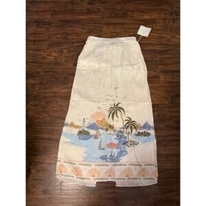 Cynthia Rowley Skirt Womens Small Multicolor Linen Blend Maxi Nautical Coastal